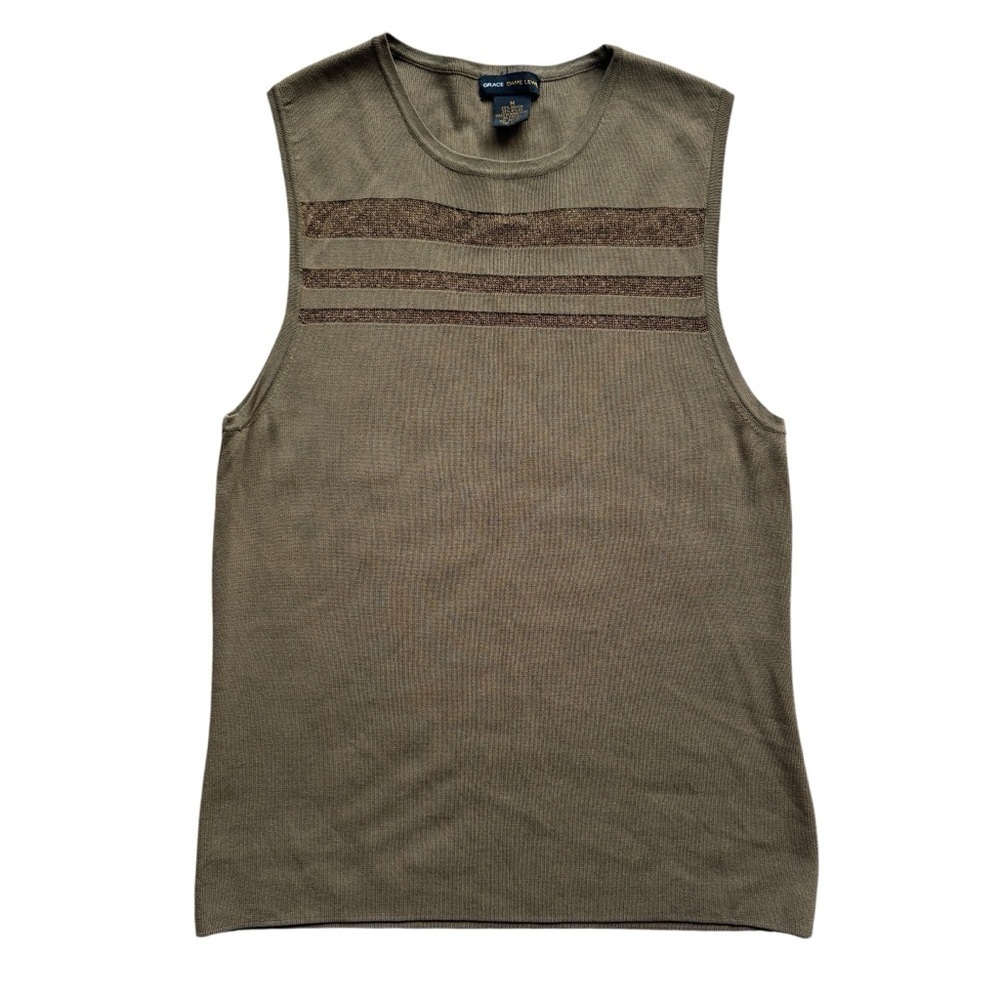 Grace Dane Lewis Women's Sleeveless Striped Tank Top Olive Green Size M Stretch